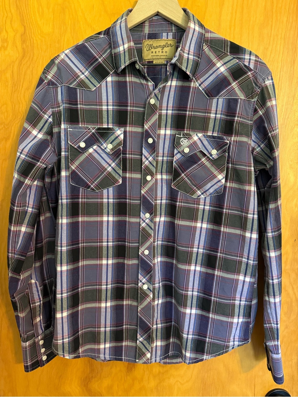 Wrangler Retro Men's Purple Black Plaid Western Long Sleeve Pearl Snap Shirt M